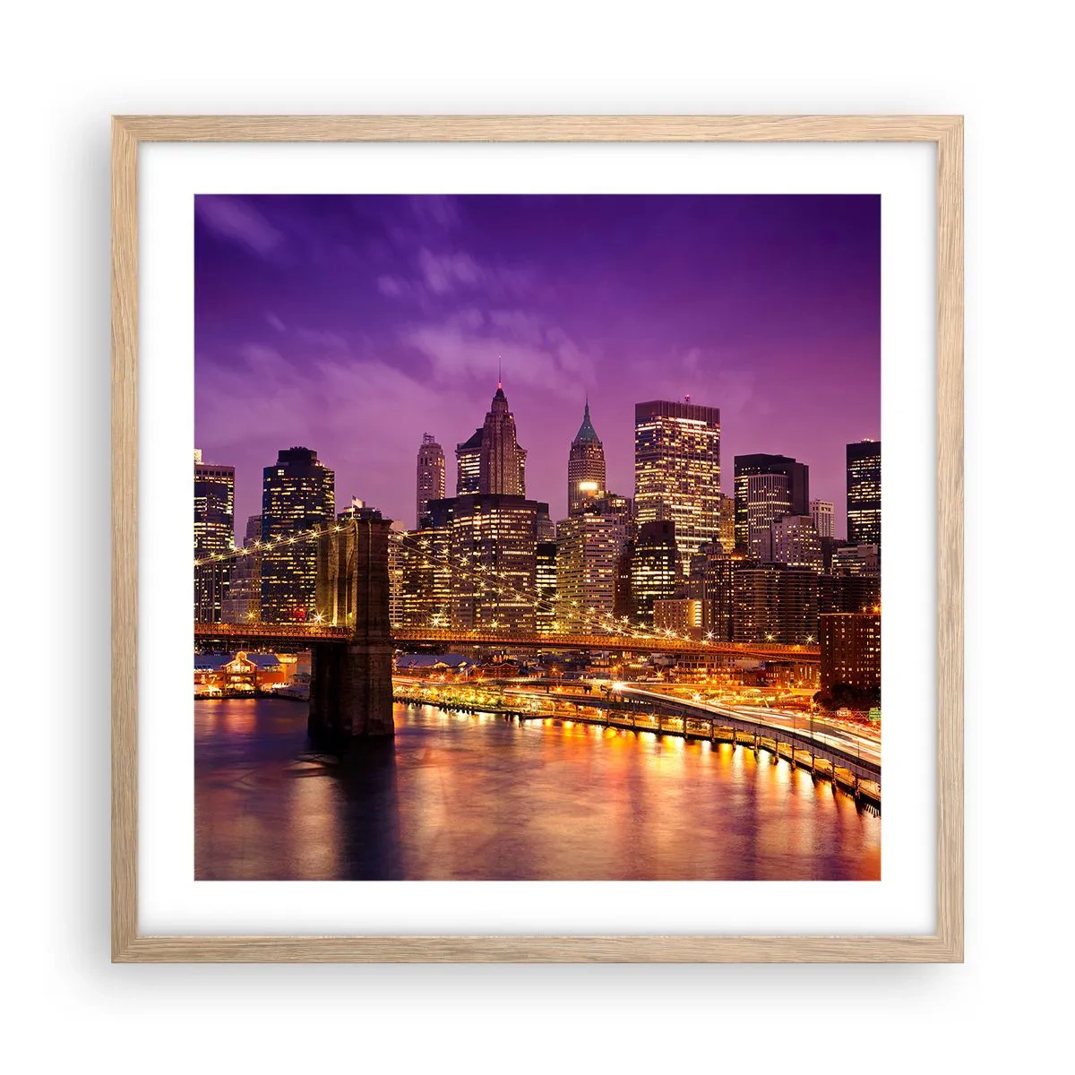 Poster in light oak frame - Violet and Gold Manhattan - 50x50 cm
