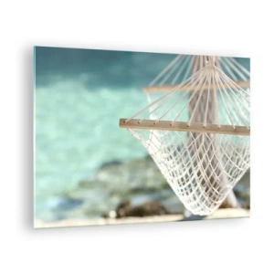 Glass picture - A hammock overlooking the crystal clear turquoise waters - 70x50cm - Relax Time - Modern wall decoration for the living room and bedroom ARTTOR