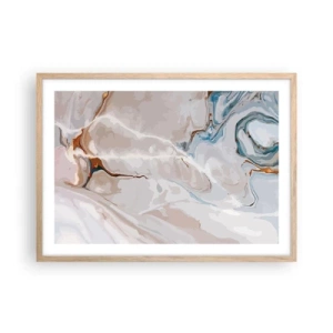 Poster in light oak frame - Blue Meanders under White - 70x50 cm