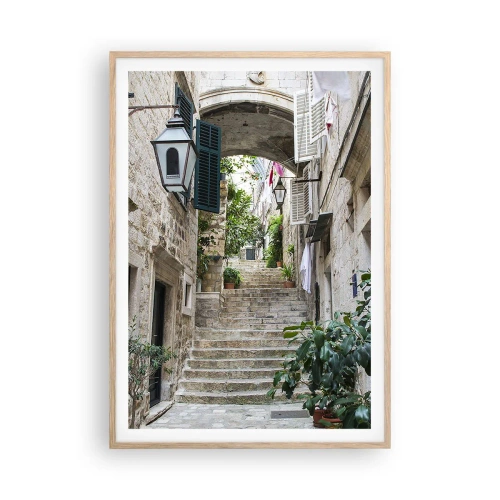 Poster in light oak frame - Charming Alley - 70x100 cm