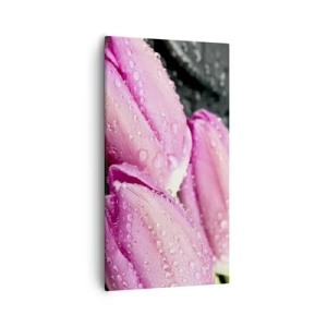 Canvas picture - Three Lilacs on a Black Stone - 55x100 cm