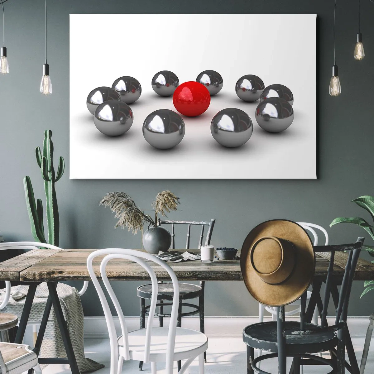 Canvas picture - Circle in Silver and Red - 120x80 cm