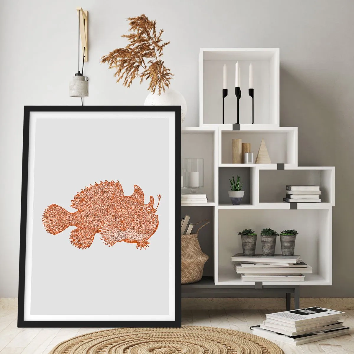 Poster in black frame - Detailed illustration of a deep sea fish - 50x70cm - Fish after All - Modern wall decoration for the living room and bedroom ARTTOR