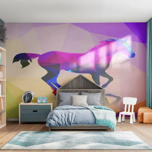 Photo Wallpaper Premium Canvas - Cubism Is Still Alive - Animals, Horse, Geometric Figure - 350x256 cm
