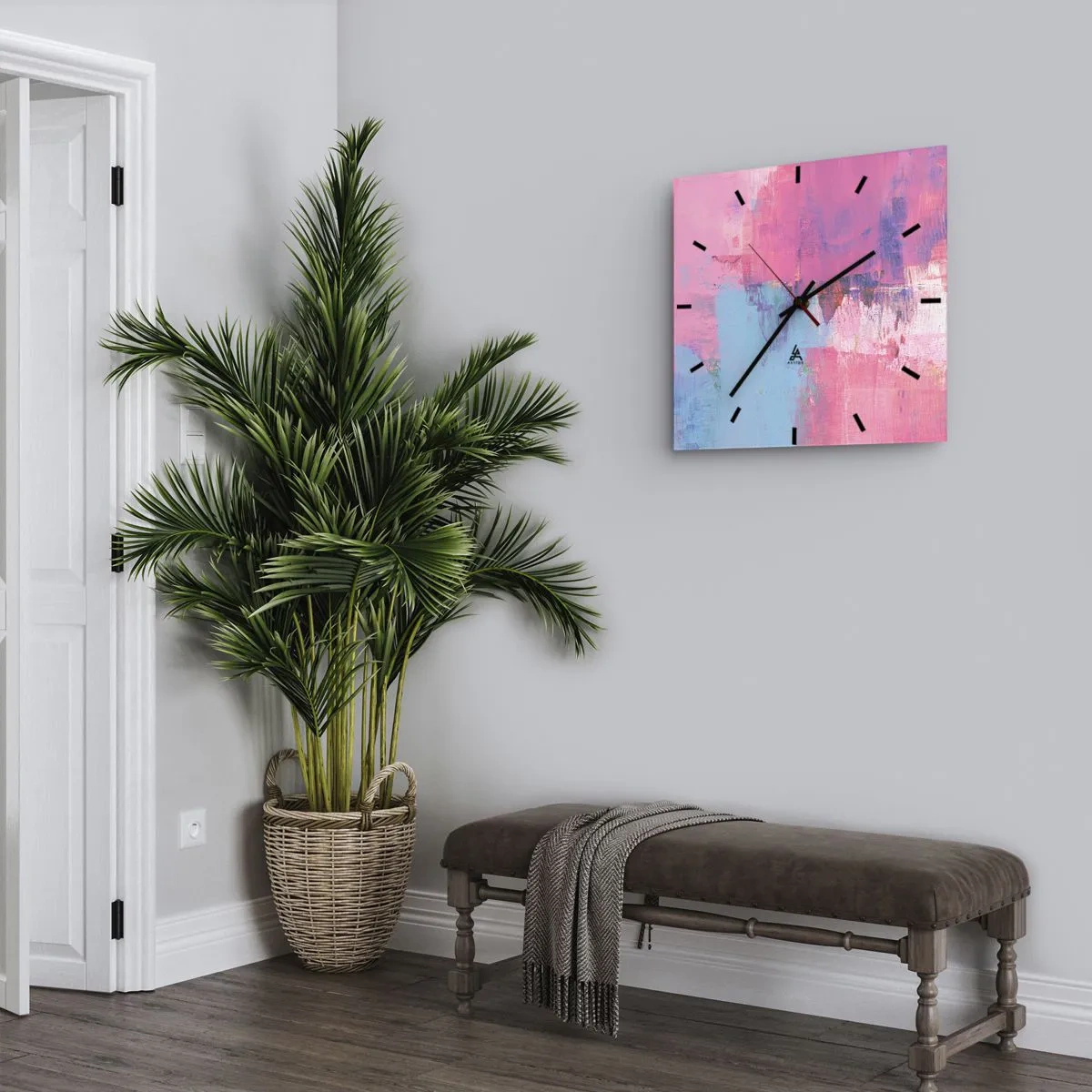 Wall clock - Clock on glass - Pink, Blue and a Pinch of Light - 30x30 cm