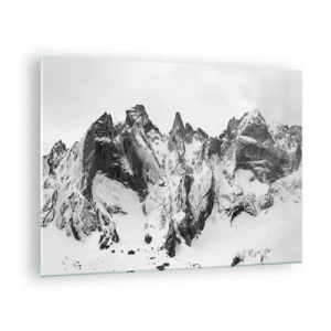 Glass picture - Black and white snow-capped mountain peaks - 70x50cm - Granite Ridge - Modern wall decoration for the living room and bedroom ARTTOR