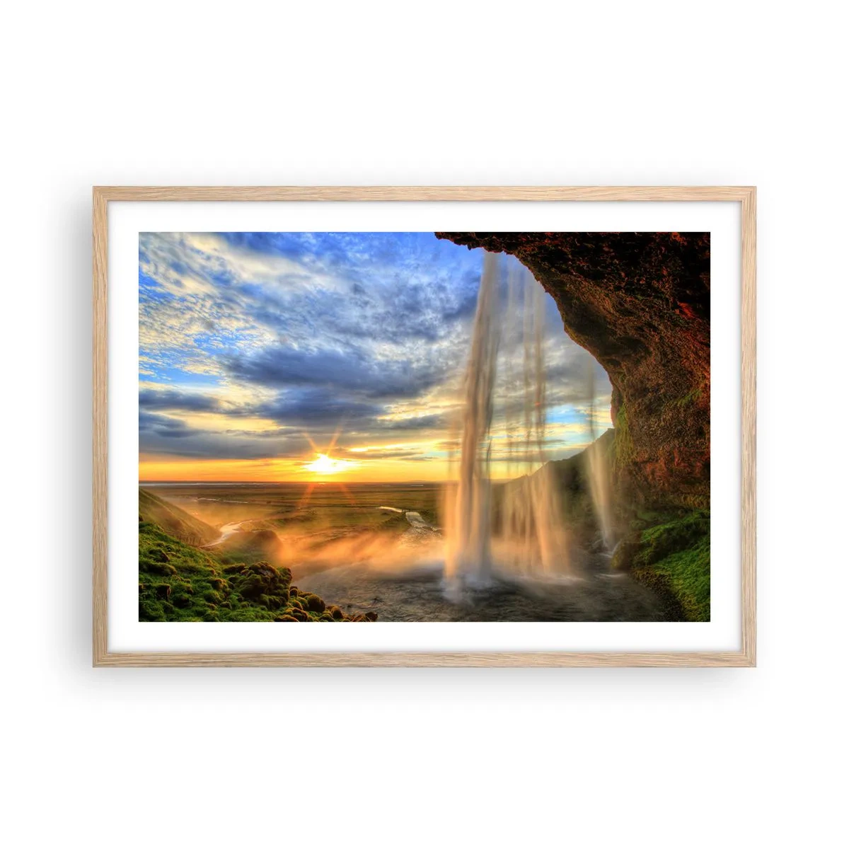 Poster in light oak frame - World behind Raindrops - 70x50 cm