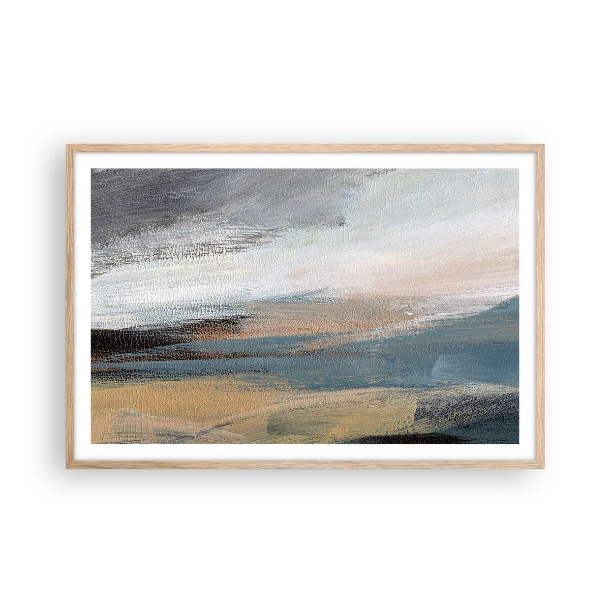 Poster in light oak frame - Abstract: Northern Landscsape - 91x61 cm