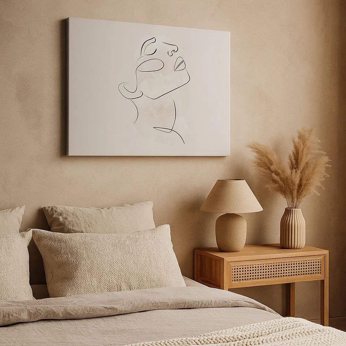 Canvas picture - A minimalist sketch of a face on a light background - 70x50cm - Outline of Happiness - Modern wall decoration for the living room and bedroom ARTTOR