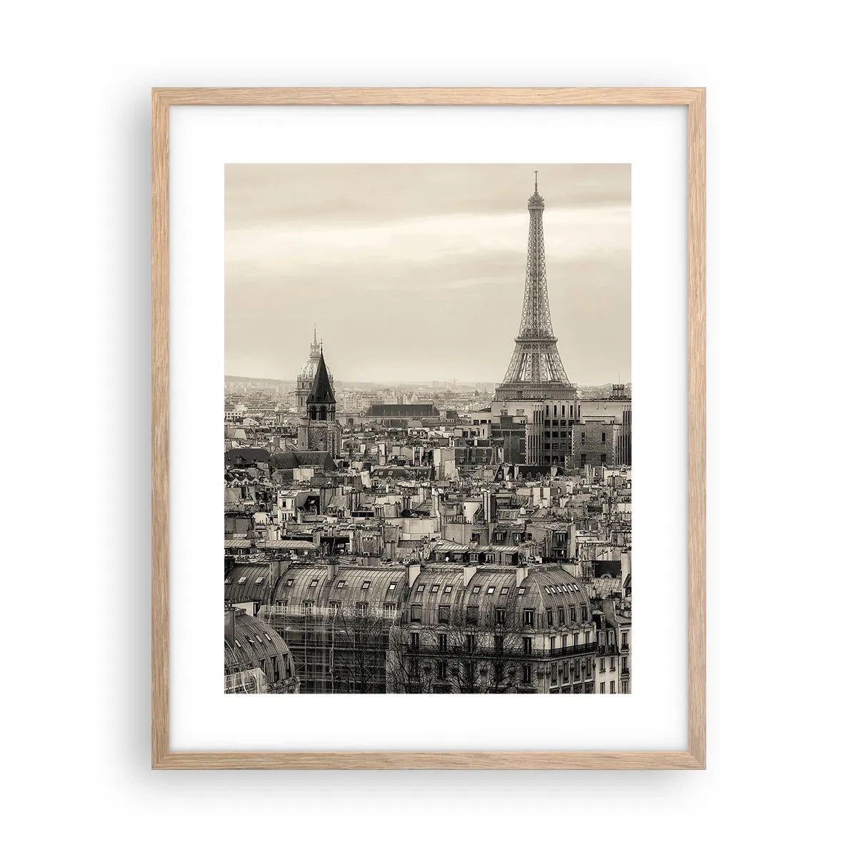 Poster in light oak frame - Over the Roofs of Paris - 40x50 cm