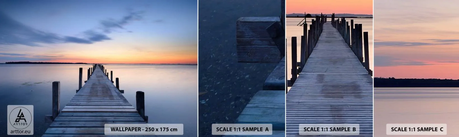 Photo Wallpaper Sample Standard Eco - Calm of a Quiet Dusk - Landscape, Bay, Wooden Bridge - 100x30 cm