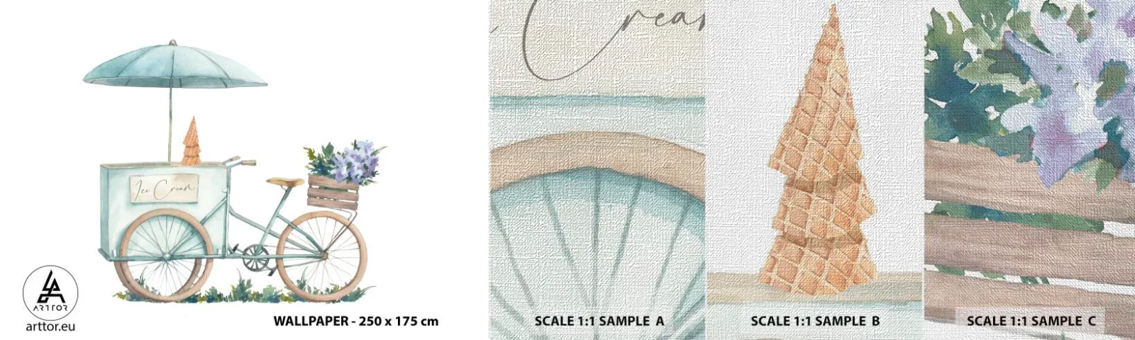 Photo Wallpaper Sample Premium Canvas - Sweet Memory of the Summer - Pastel, Ice-cream, Bicycle - 100x30 cm