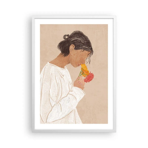 Poster in white frmae - Girl and Flowers - 50x70 cm