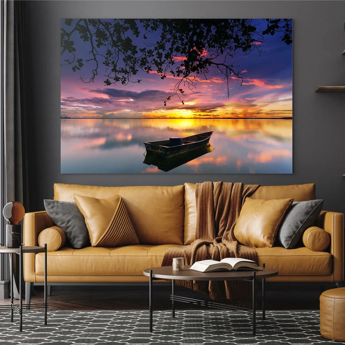 Glass picture - You seem to be hanging in the middle of a sky circle… - 70x50cm - Serenity of the Lake - Modern wall decoration for the living room and bedroom ARTTOR