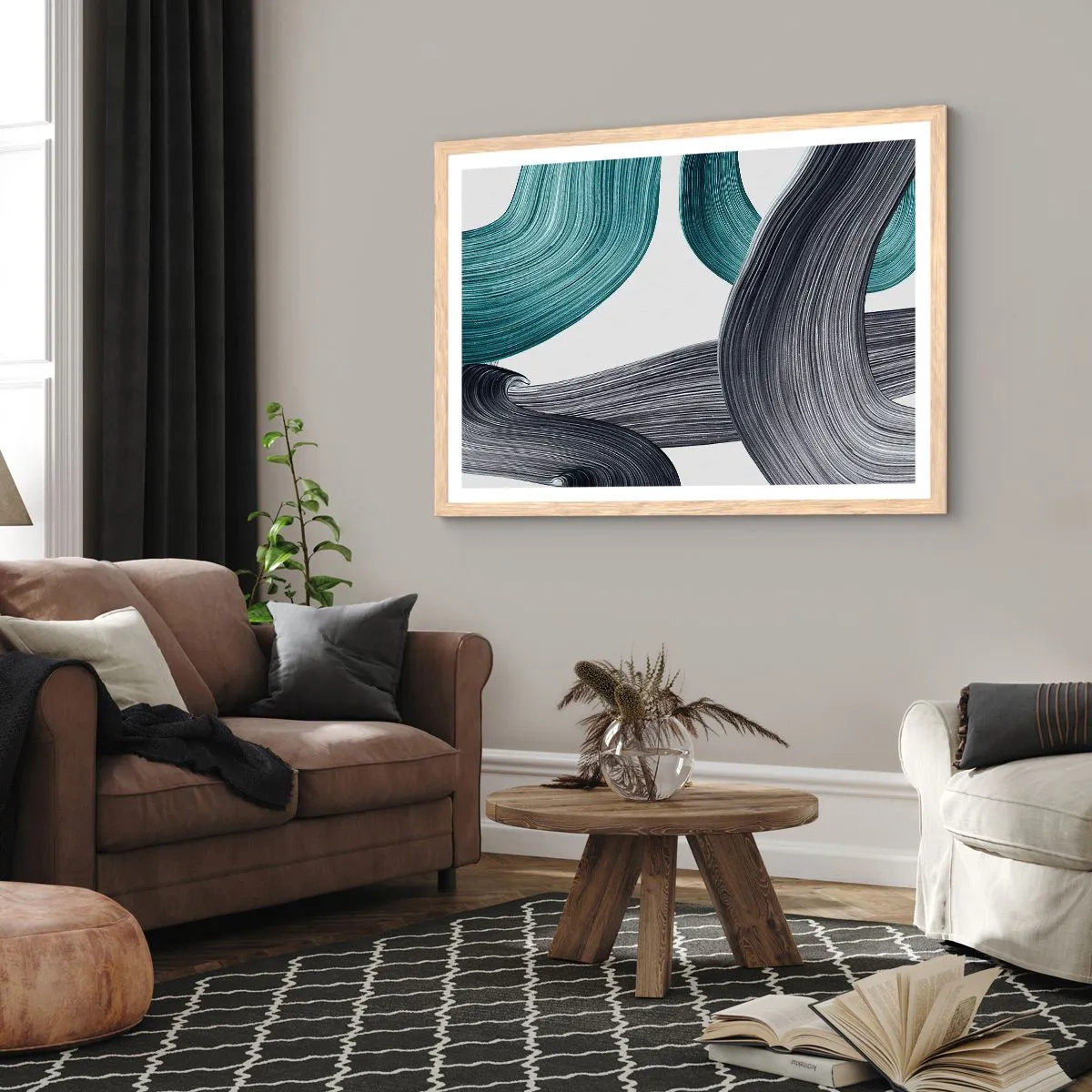 Poster in light oak frame - Emerald and Black Trails - 40x30 cm