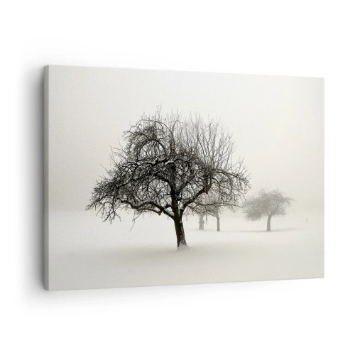 Canvas picture - Trees in a snow-covered field surrounded by fog - 70x50cm - Winter Dream - Modern wall decoration for the living room and bedroom ARTTOR