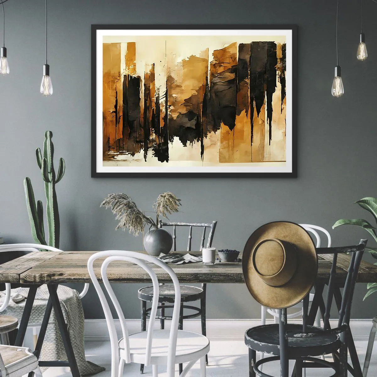 Poster in black frame - Harmony of Black and Gold - 70x50 cm