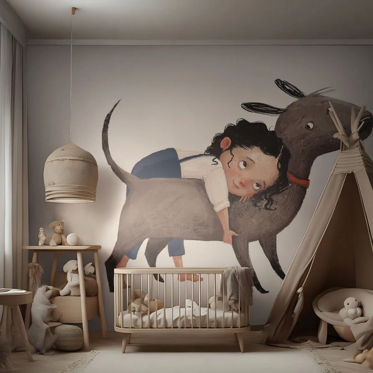 Photo Wallpaper Premium Sand - Best Friends - For children, Dog, Girl - 350x256 cm