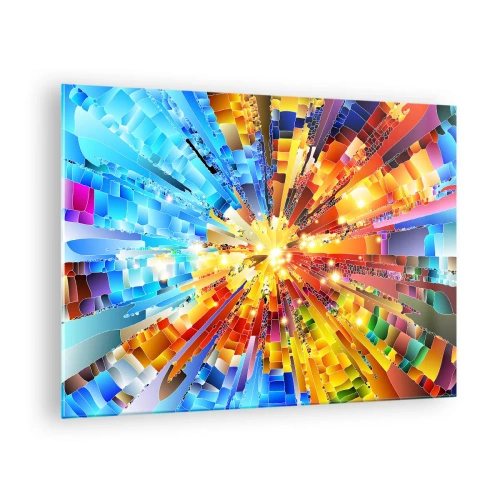 Glass picture - An abstract explosion of color in a dynamic, geometric composition. - 70x50cm - In Medias Res - Modern wall decoration for the living room and bedroom ARTTOR