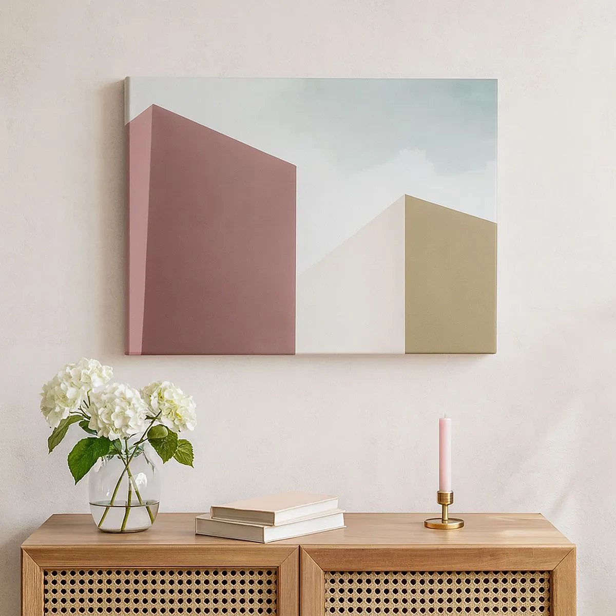 Canvas picture - Minimalist architecture with pastel blocks and sky - 70x50cm - Geometry of a Sunny summer - Modern wall decoration for the living room and bedroom ARTTOR