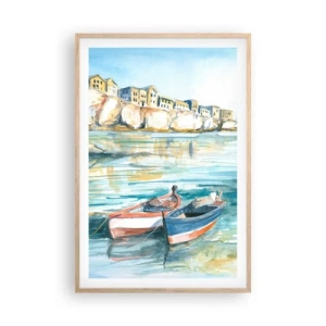 Poster in light oak frame - Landscape in Azure - 61x91 cm