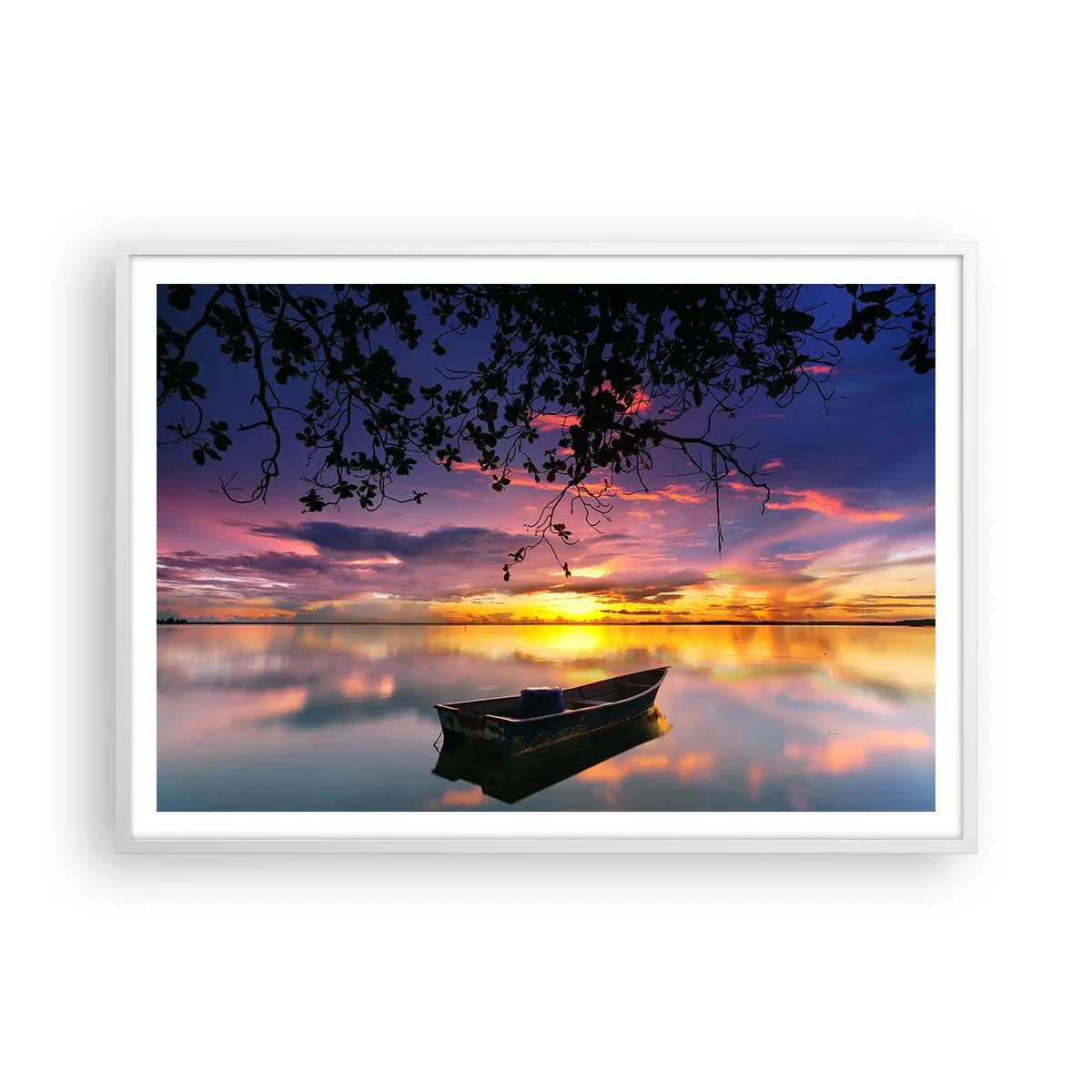 Poster in white frmae - Serenity of the Lake - 100x70 cm