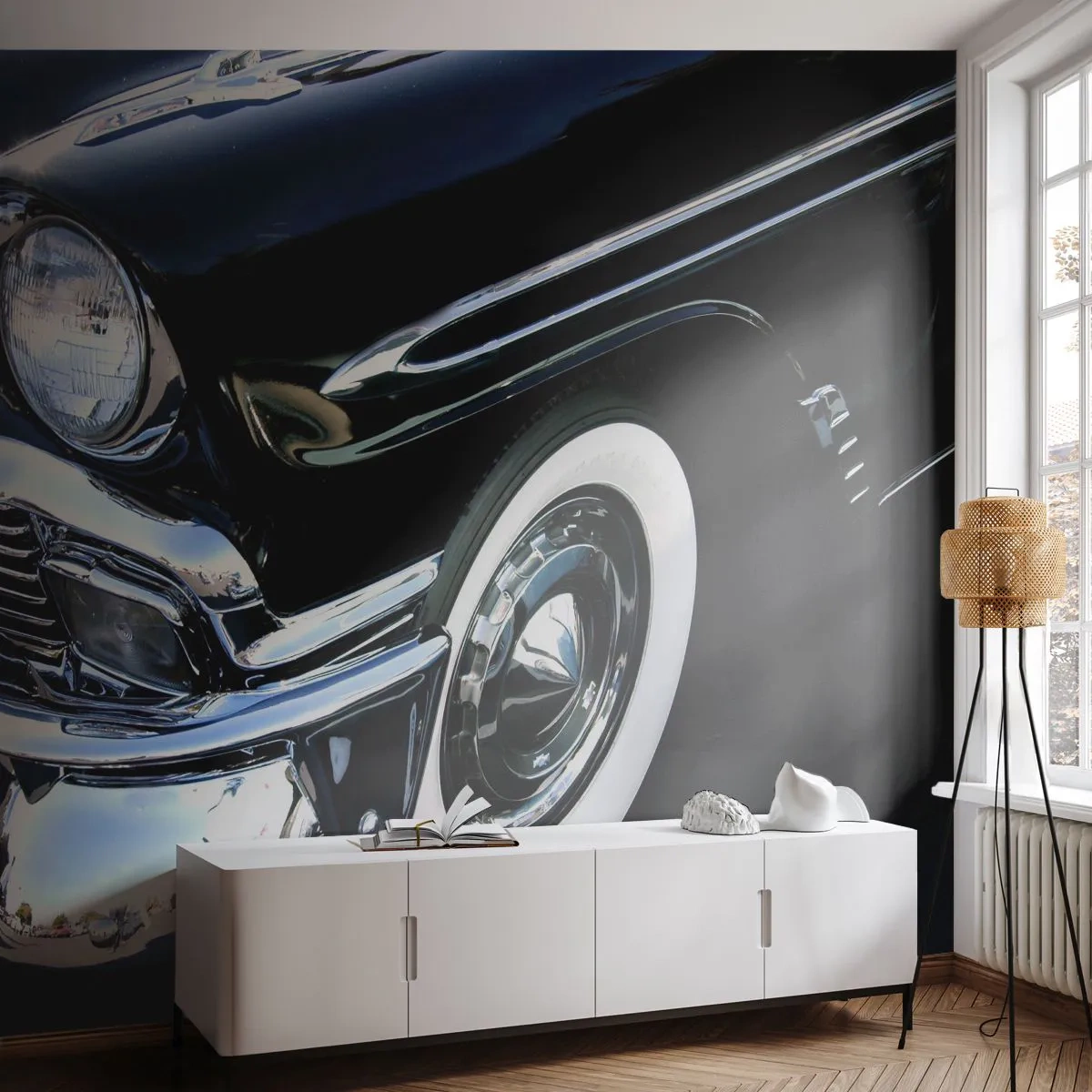 Photo Wallpaper Premium Sand - Classics in Silver, Black and White - Automotive, Car, White and black - 400x280 cm