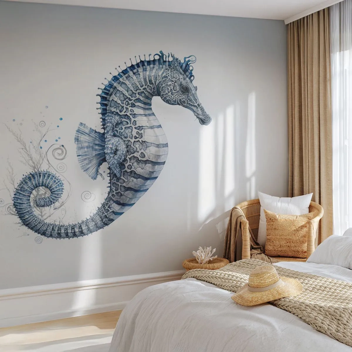 Self-Adhesive Photo Wallpaper Deluxe Sticker - Subtle Joke of Nature - Seahorse, Seaside, Coral reef - 500x350 cm