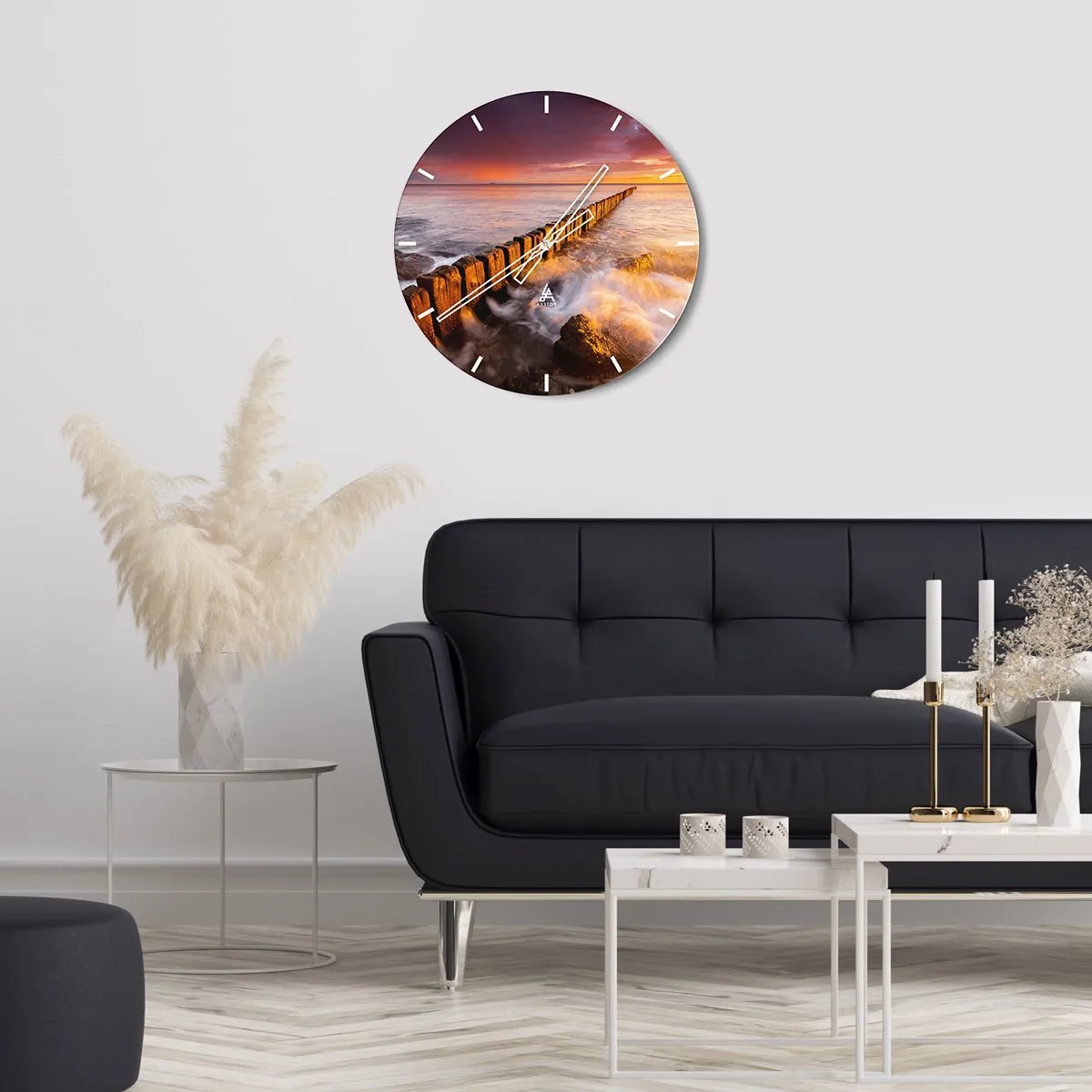 Wall clock - Clock on glass - Gentleness of Waves - 30x30 cm