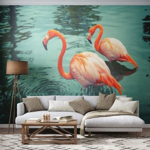 Photo Wallpaper Premium Sand - We Are En Vogue Now - Flamingos, Birds, Nature - 400x280 cm