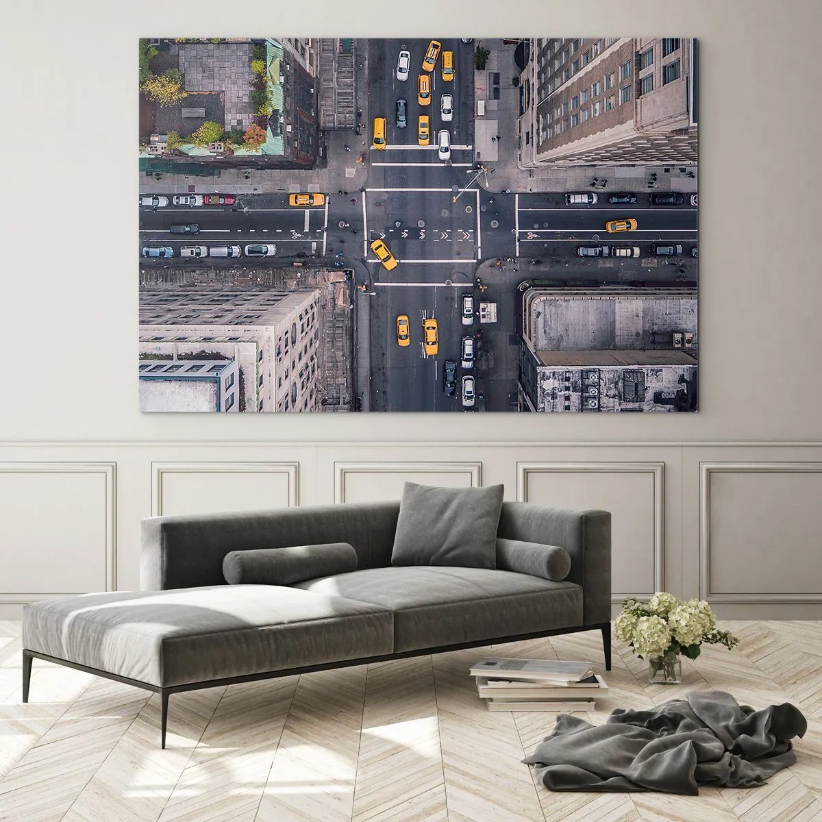 Glass picture - Aerial view of a busy intersection in the city - 70x50cm - Simple Choice - Modern wall decoration for the living room and bedroom ARTTOR