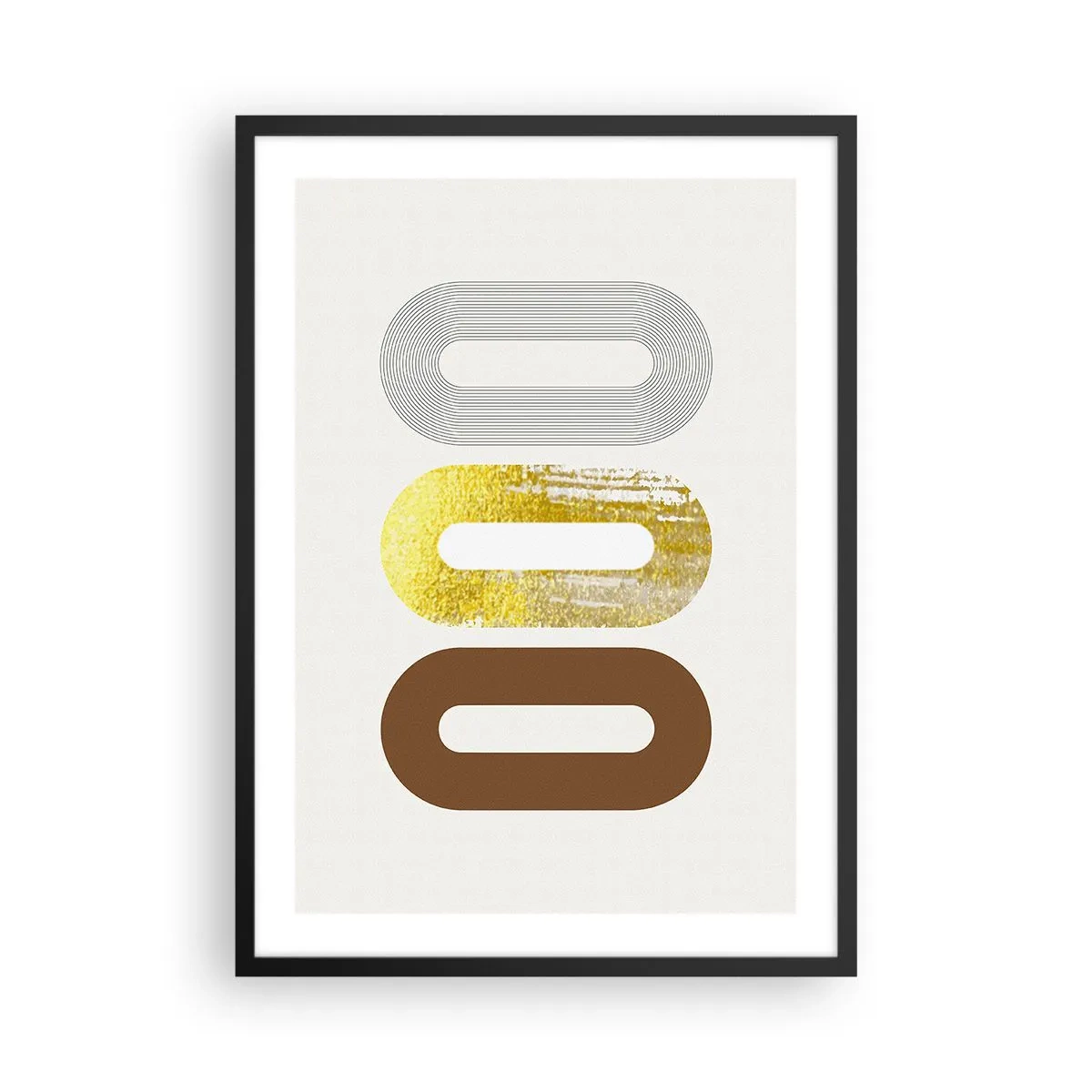 Poster in black frame - Geometric forms in shades of gold, brown and gray - 50x70cm - Ooo! - Modern wall decoration for the living room and bedroom ARTTOR