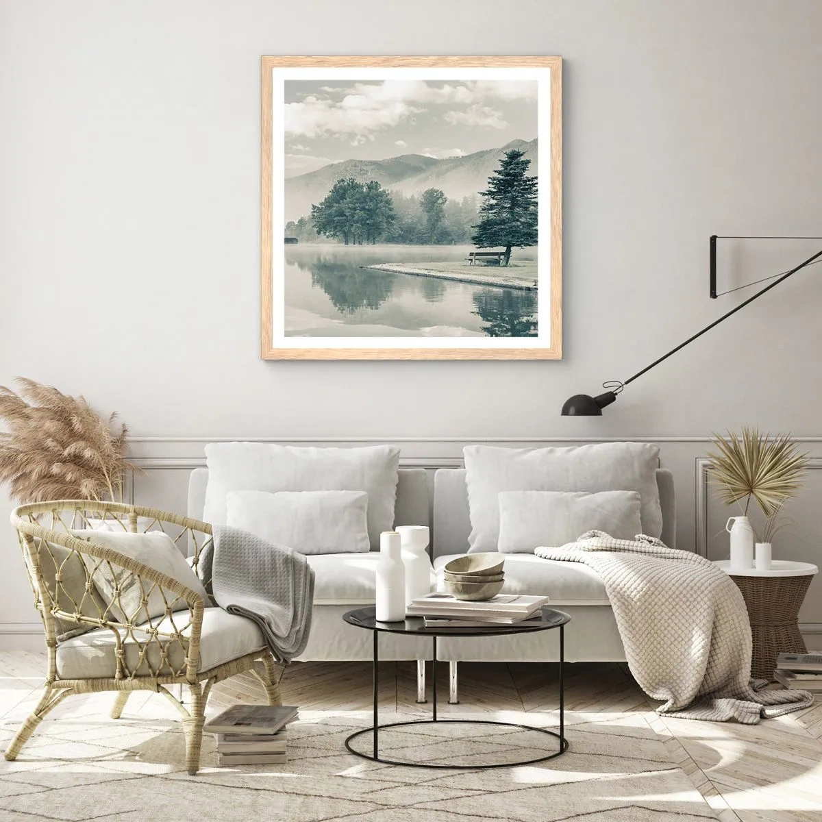 Poster in light oak frame - Lake Is Still Asleep - 40x40 cm