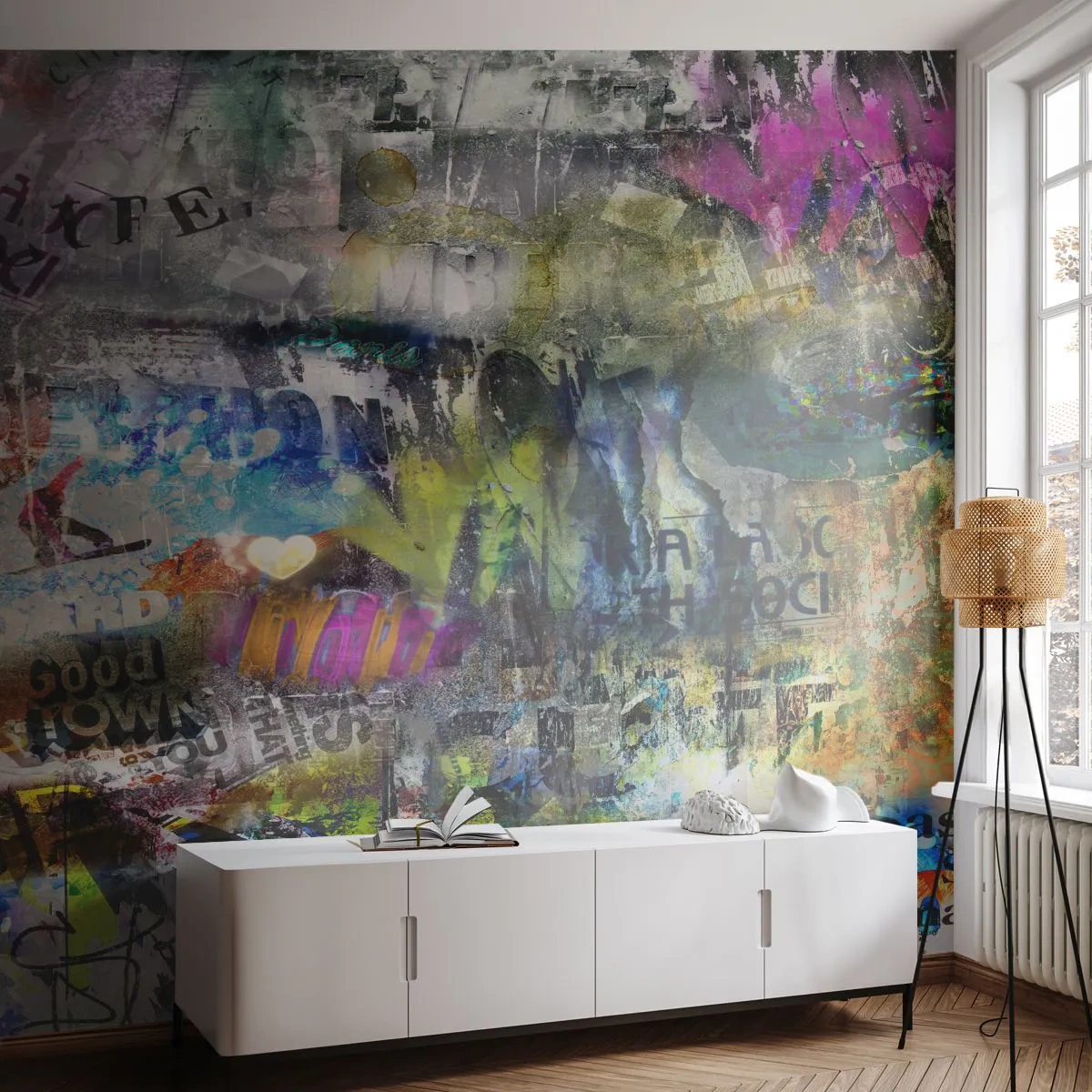 Photo Wallpaper Premium Canvas - Collage of Memories - Graffiti, Mural, Modern Pattern - 500x350 cm