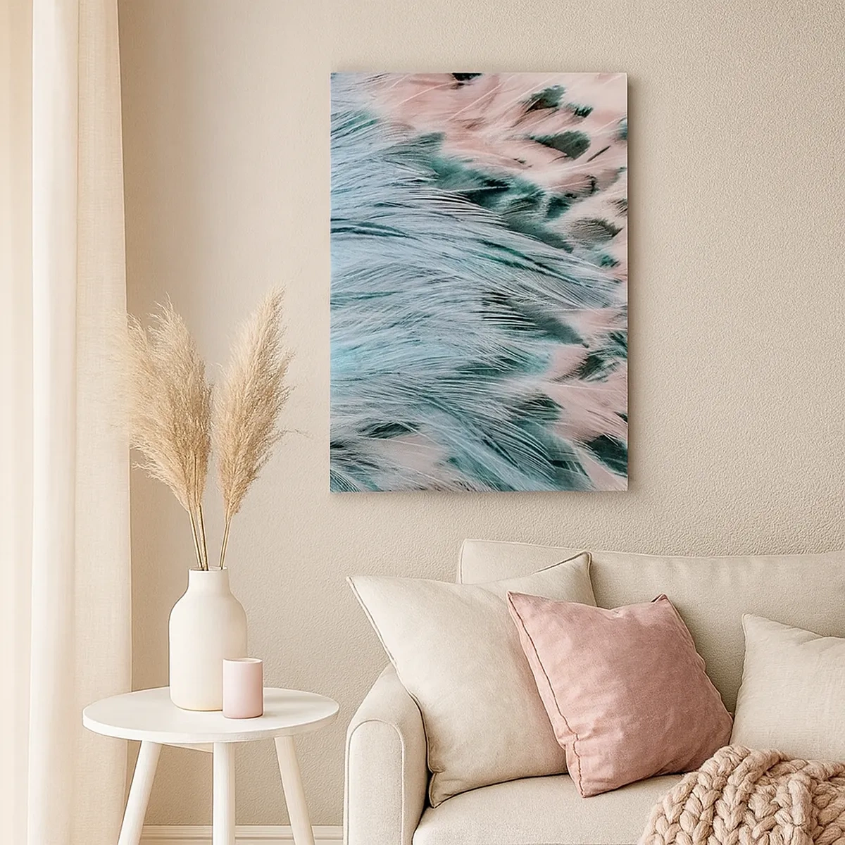 Canvas picture - Sapphire and Pink Feathers - 50x70 cm