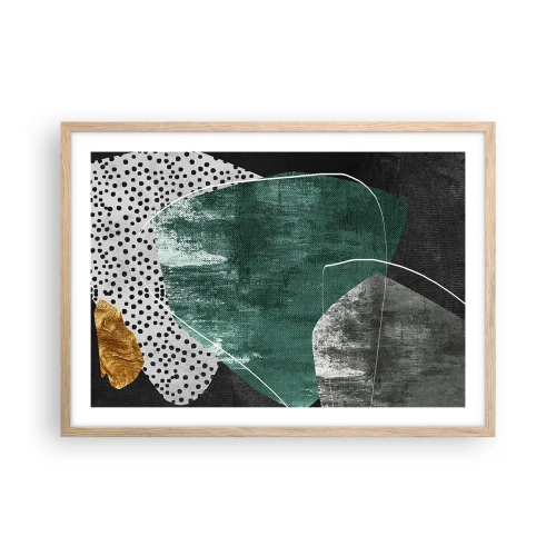 Poster in light oak frame - Colourful Abstract with a Golden Petal - 70x50 cm