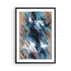 Poster in black frame - An abstract composition with diagonal lines in shades of blue. - 50x70cm - On the Blue Slant - Modern wall decoration for the living room and bedroom ARTTOR
