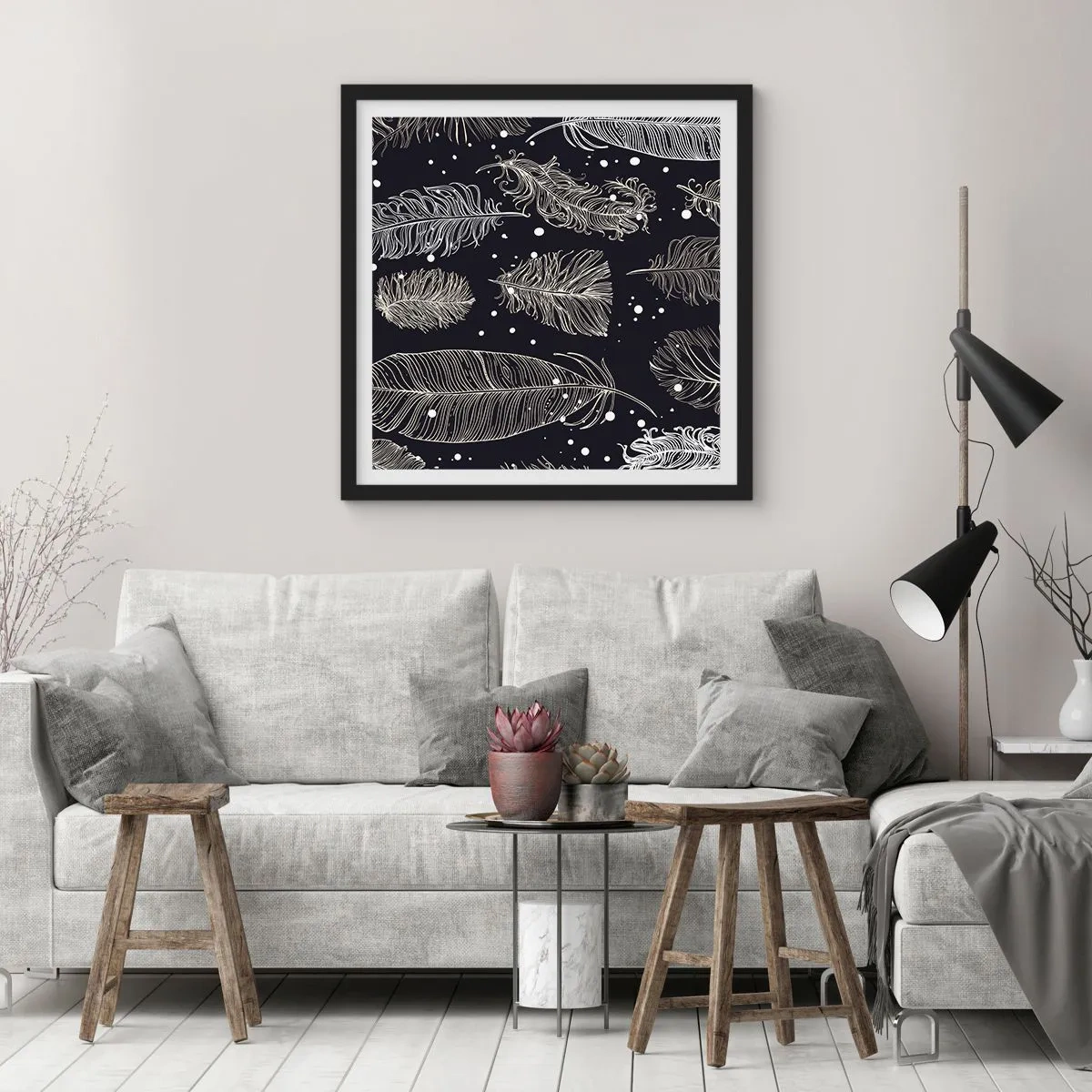 Poster in black frame - Feathery Lace - 60x60 cm