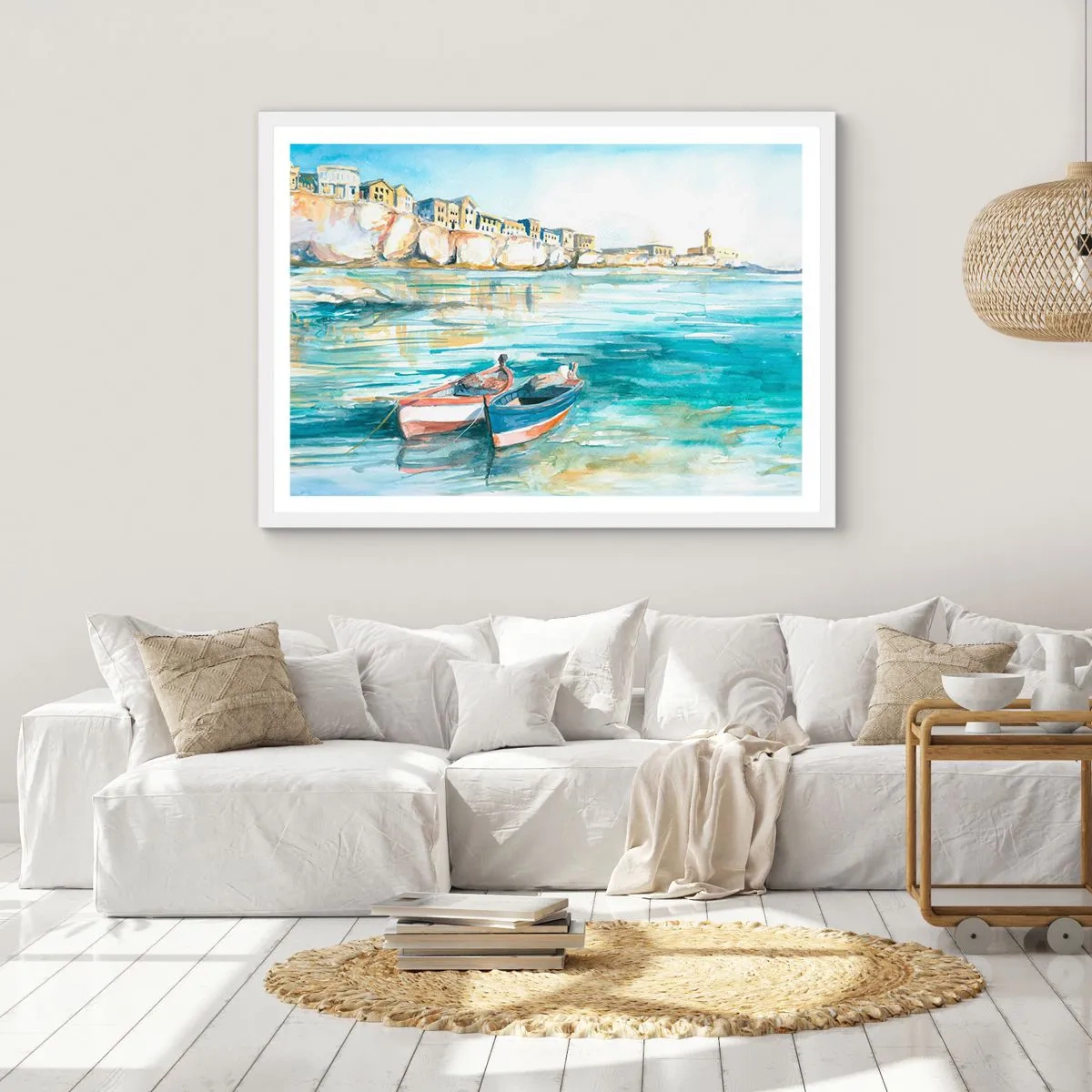 Poster in white frmae - Landscape in Azure - 100x70 cm