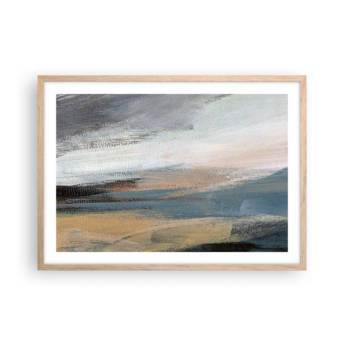 Poster in light oak frame - Abstract: Northern Landscsape - 70x50 cm