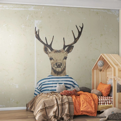 Photo Wallpaper Premium Sand - Becaue I Like Striped T-Shirts - Abstraction, Deer, Piece - 450x315 cm