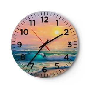 Wall clock - Clock on glass - Turquoise Song of the Waves - 40x40 cm