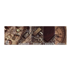 Photo Wallpaper Sample Premium Sand - Adventure Calls - World map, Compass, Revolver - 100x30 cm
