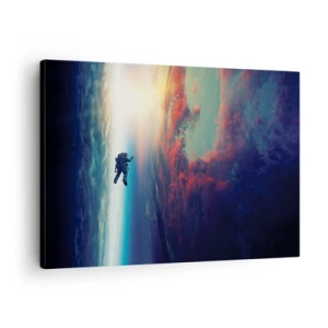 Canvas picture - An astronaut floating in space above a colorful Earth - 70x50cm - Confronting the Universe - Modern wall decoration for the living room and bedroom ARTTOR