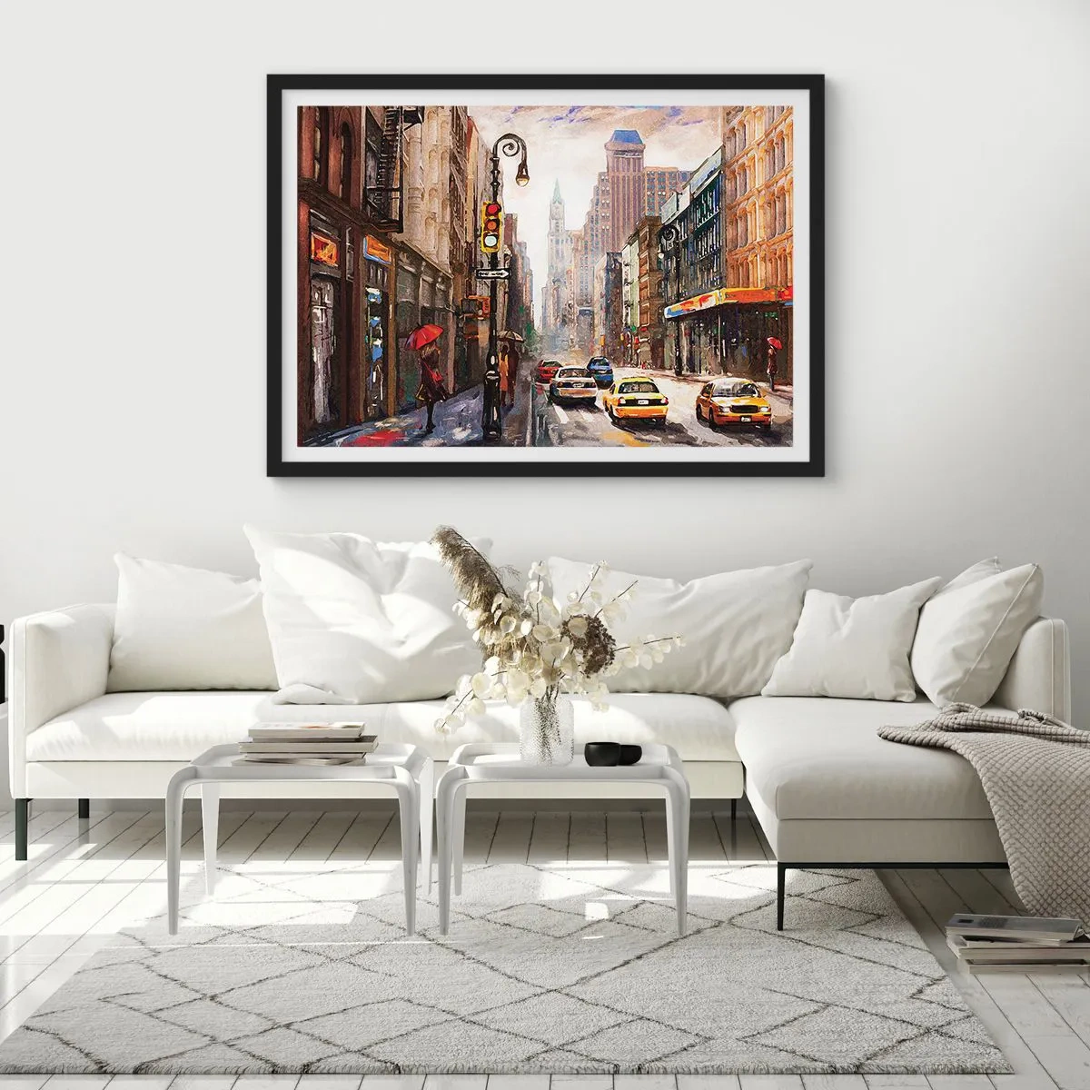 Poster in black frame - New York - Colourful in Rain - 40x30 cm