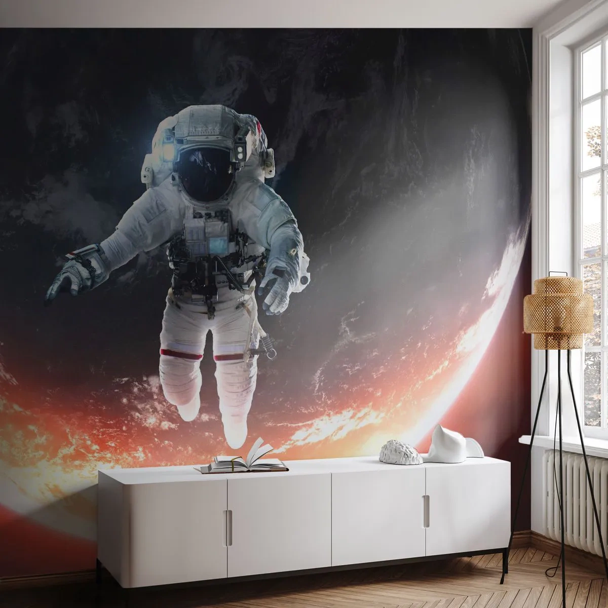 Photo Wallpaper Standard Eco - Can I Stay a Bit More? - Astronaut, Cosmos, Cosmonaut - 250x175 cm