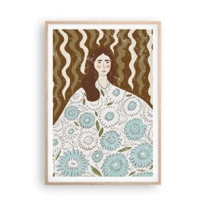 Poster in light oak frame - Portrait in a Flowery Robe - 70x100 cm