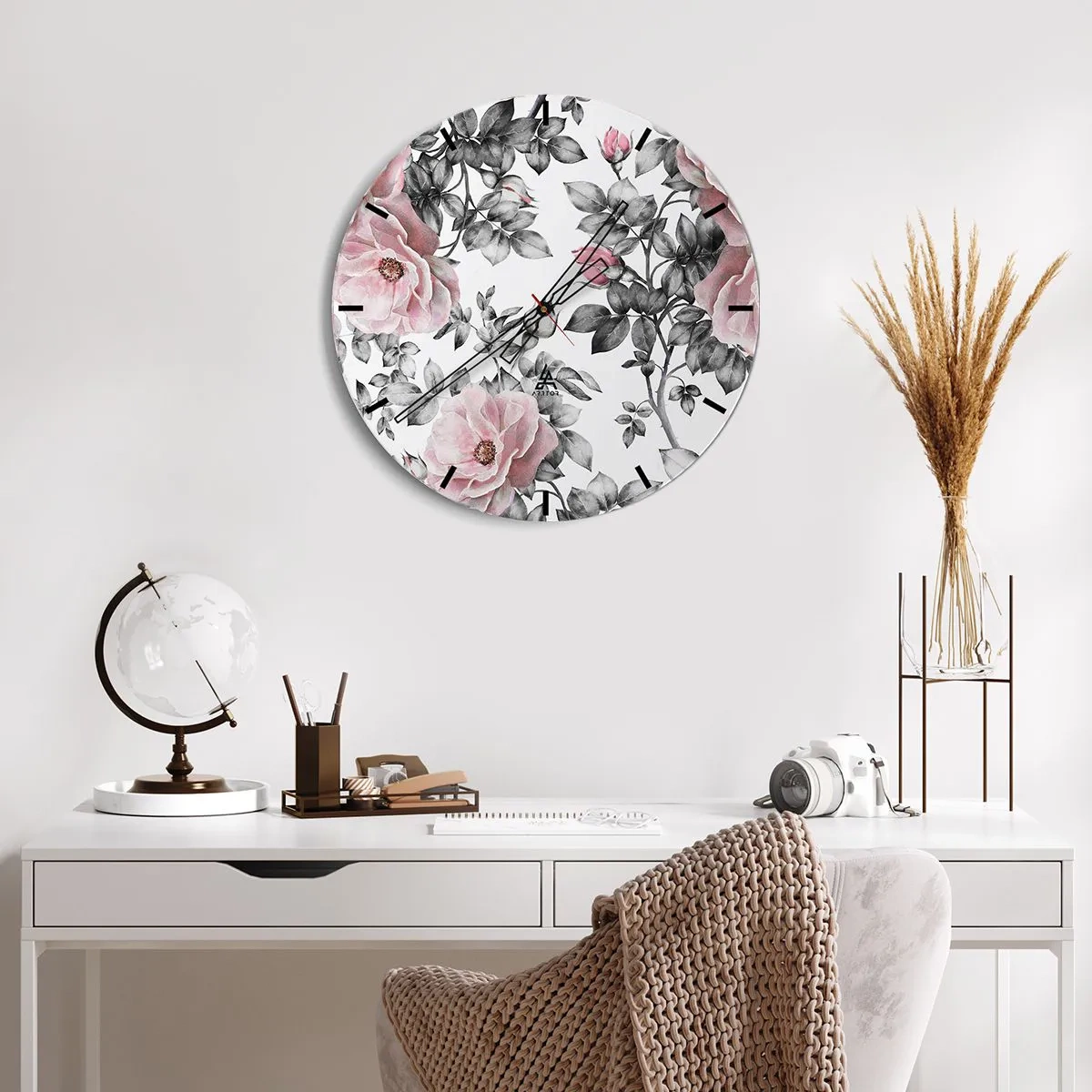 Wall clock - Clock on glass - Getting Lost in Rose Flowers - 40x40 cm