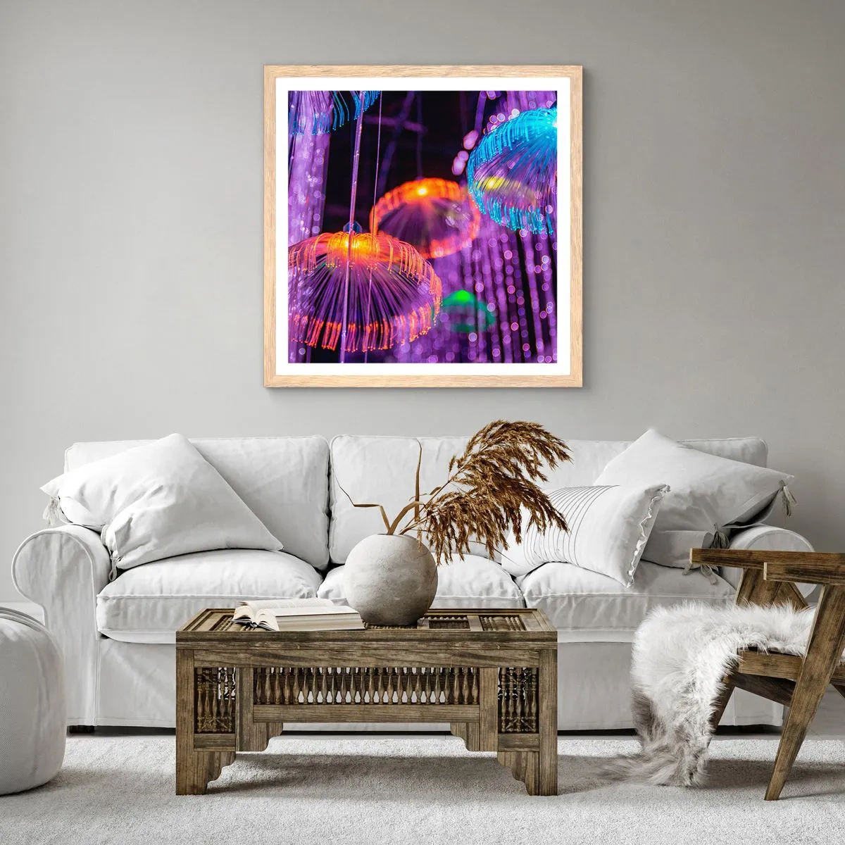 Poster in light oak frame - Light Fountain - 60x60 cm