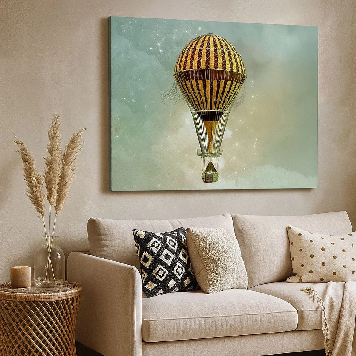 Canvas picture - A hot air balloon floating among the clouds - 70x50cm - Pioneer Flight - Modern wall decoration for the living room and bedroom ARTTOR